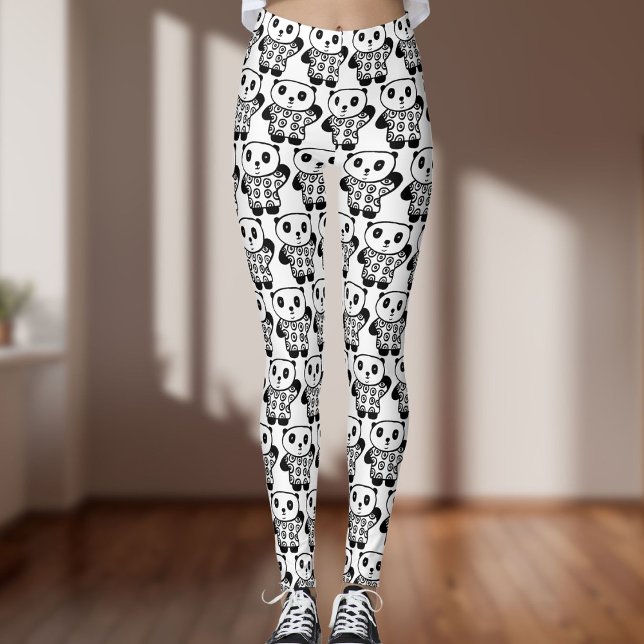 Legging Pandy the Panda (Cute Pandy the Panda Black And White Leggings)