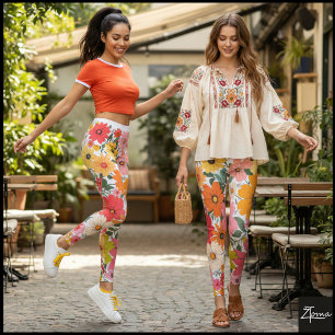Legging Pano de Fundo Floral Retro dos Anos 70 Margarida G