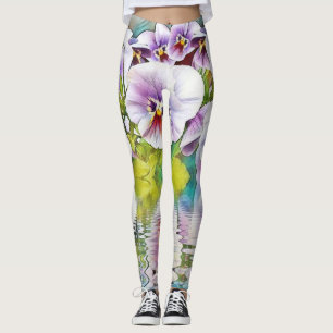 Legging Pansias brancas cor-de-rosa perto da Aquarela