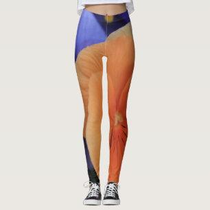 Legging Pansies alaranjados & roxos, foto floral 81,
