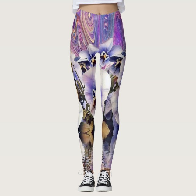 Legging Panteras brancas roxas cor-de-rosa perto da Aquare (Frente)