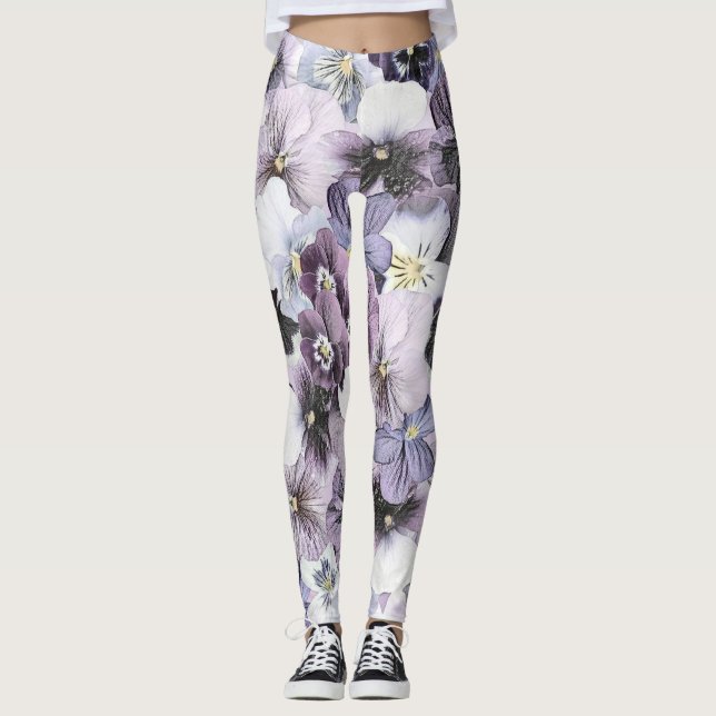 Legging Panteras brancas roxas Desenho de vinheta (Frente)