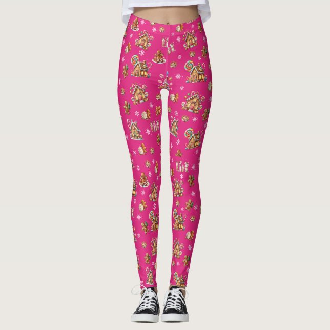 Legging Pão de Gengibre de Natal de Pastel Whimsical com p (Frente)