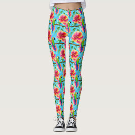 Legging Papagaio Tropical e Padrão Flor