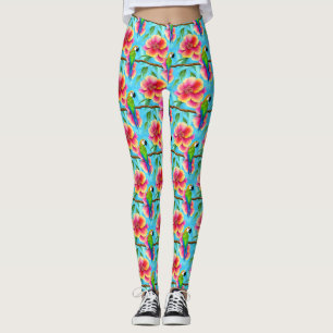 Legging Papagaio Tropical e Padrão Flor