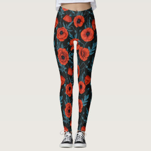 Legging Papagaios, vermelhos e azuis em preto