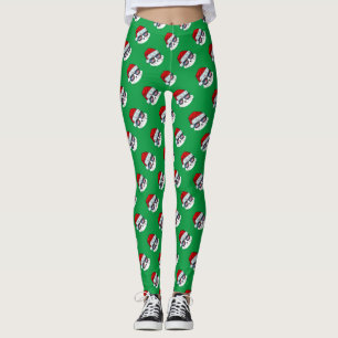 Legging Papai Noel de Natal com padrão de rosto de gato