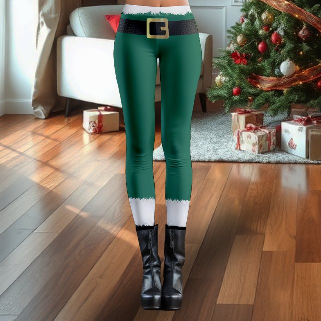Legging Papai Noel Elf Green & White fur Bota o Natal (Criador carregado)
