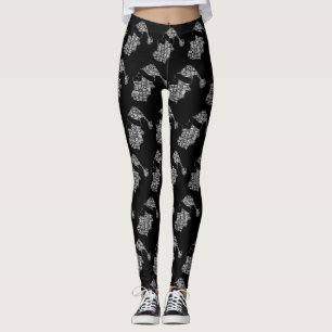 Legging Papai Noel Padrão de Natal Preto Branco