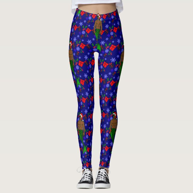Legging papais noeis afro-negro merman feio xmas mermaid p (Frente)