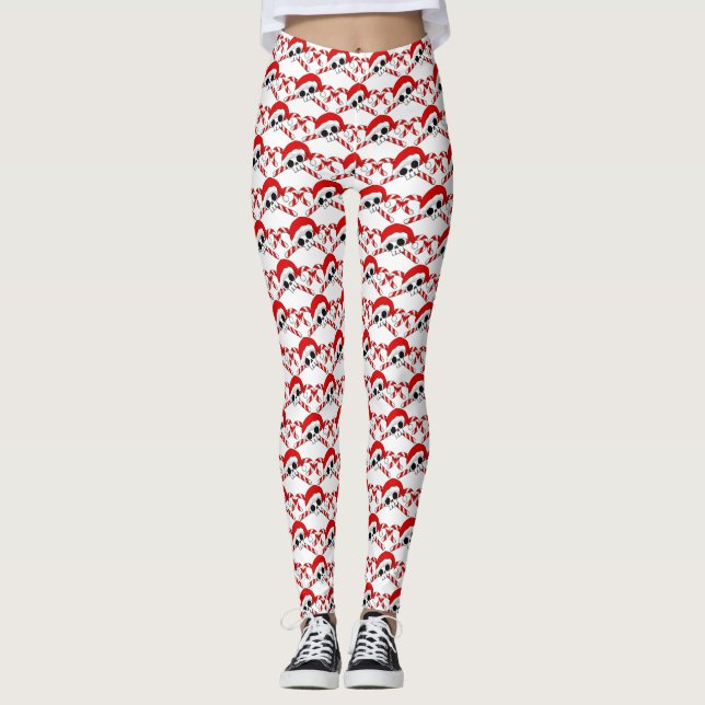 Legging Papais noeis bonitos crânio com canas doces (Frente)