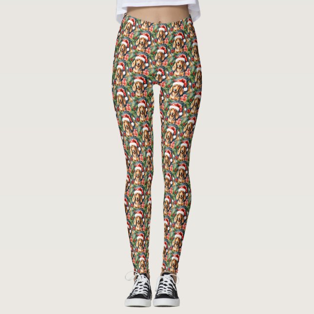 Legging Papais noeis Dachshund e Evergreens: (Frente)