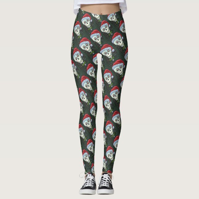 Legging PAPAIS NOEIS DE CABEÇA DO morto, CHRISTMAS SKELETO (Frente)
