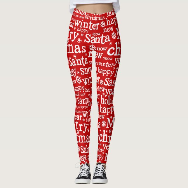 Legging Papais noeis de Natal Red Merry no inverno (Frente)