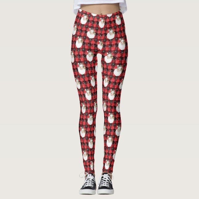 Legging Papais noeis de Xadrez Buffalo com Flocos de Neve  (Frente)