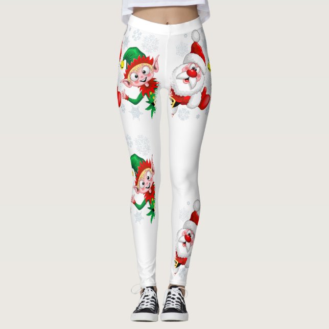 Legging Papais noeis e Caracteres de Natal do Elf diminuem (Frente)