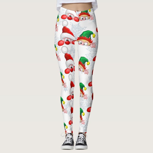 Legging Papais noeis e Elf Cute e Caracteres Engraçados (Frente)