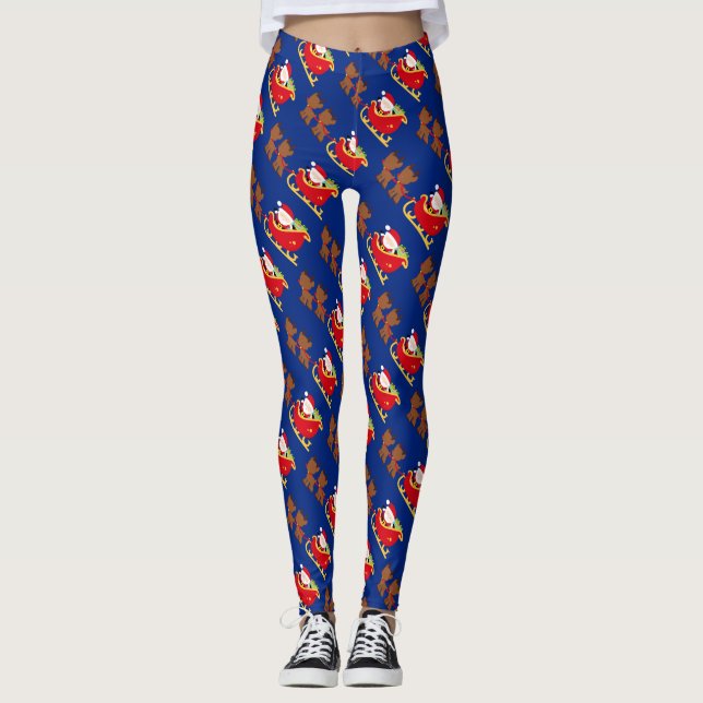 Legging Papais noeis e Reindeer Natal (Frente)