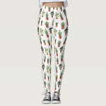 Legging Papais noeis Plantas Familiares Padrão de Natal<br><div class="desc">Padrão com ilustrações de plantas em vaso,  incluindo aloe,  cacto e palma decorados com decorações de Natal,  incluindo ornamentos,  arcos,  chapéu de Santa,  luzes e estrelas.</div>