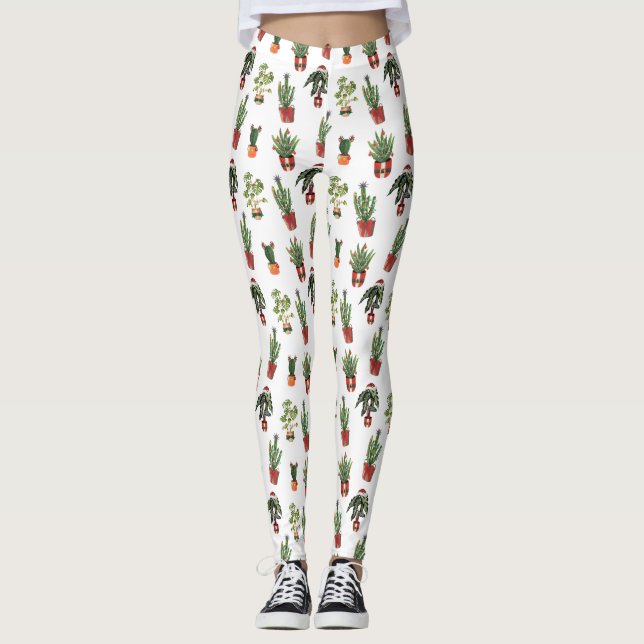 Legging Papais noeis Plantas Familiares Padrão de Natal (Frente)