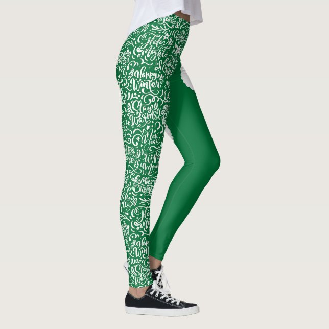 Legging Papais noeis verdes com arte por letras (Direita)