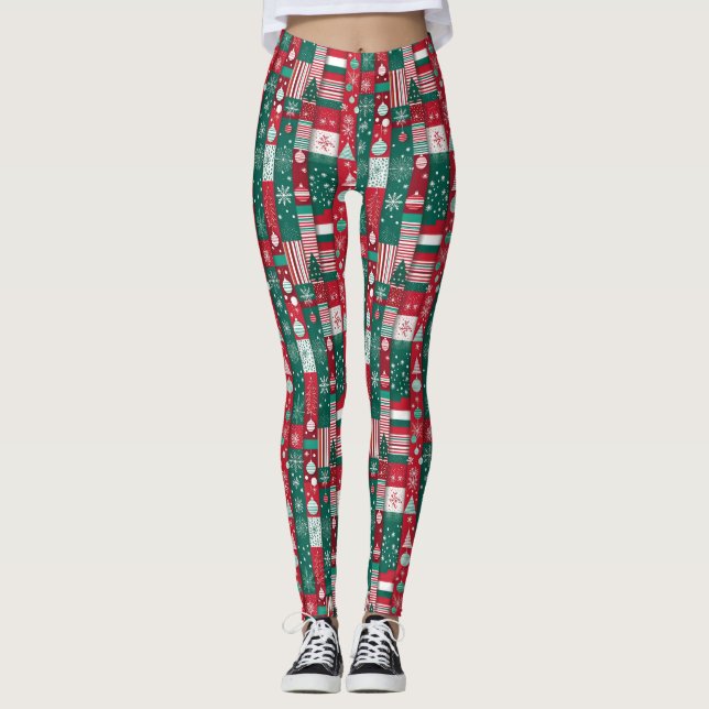 Legging Papel clássico de enrolamento de Natal - Padrão Ve (Frente)
