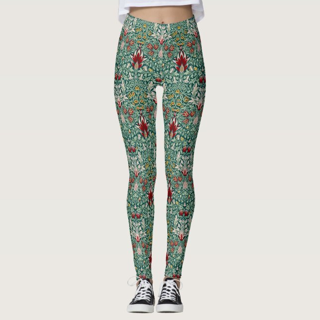 Legging Papel de parede floral verde floresta de William M (Frente)