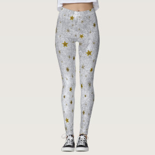 Legging Papel de prata abstrato com as estrelas sparkly do