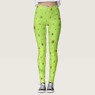 Legging Papel verde abstrato com as estrelas sparkly do