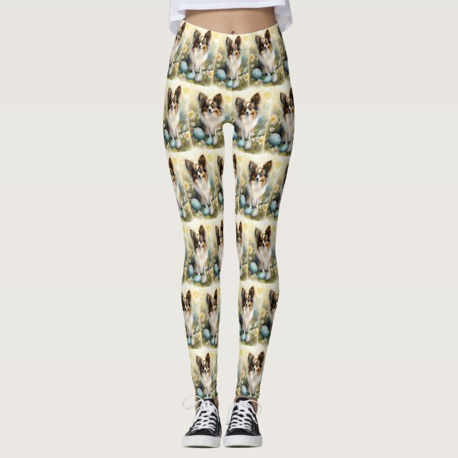 Legging Papillon Dog com Feriado de Ovos de Páscoa (Frente)