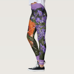 Legging Papoila alaranjada floral com nome