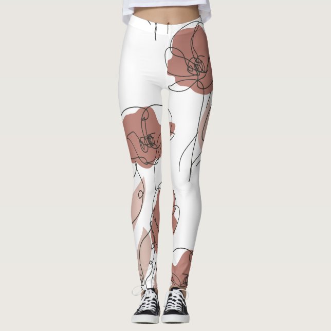 Legging Papoila Elegante Flores Sem Olho Padrão (Frente)