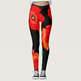 Legging Papoilas vermelhas na ilustração de fundo preto