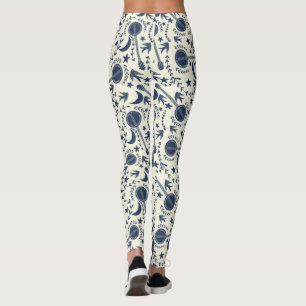 Legging Para Jogadores de Banjo Padrão de Arte Folk Azul 