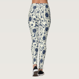 Legging Para Jogadores de Banjo Padrão de Arte Folk Azul e
