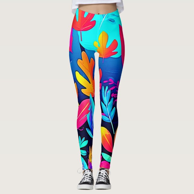 Legging Paraíso de Folhas de Neon Arte (Frente)