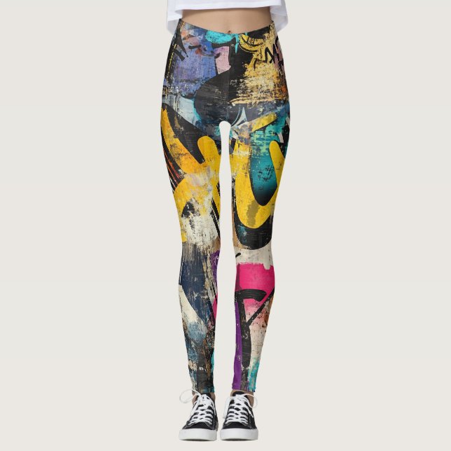 Legging Parede da Cidade em Camadas Abstrata com Paleta de (Frente)
