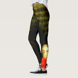 Legging Partitura de Mozart e caneleiras do retrato