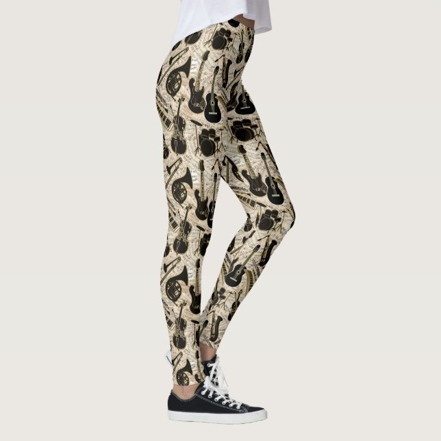 Legging Partituras e Instrumentos Preto/Ouro ID481 (Direita)
