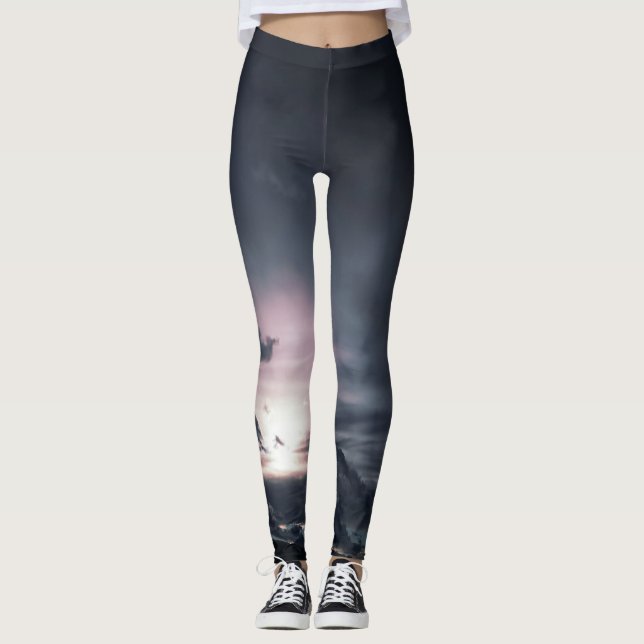 Legging Pás impressas, pelo céu e nuvens (Frente)