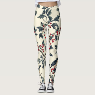 Legging Pássaro Canoro Elegante Azevinho de Inverno Creme