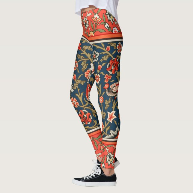 Legging Pássaro e Flor Padrão Vermelho Azul Persa (Esquerda)