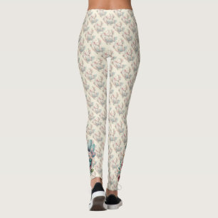 Legging Pássaro Folclórico Floral com Charme Boho Pastel