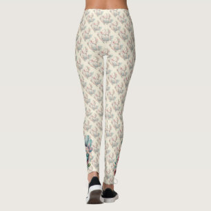 Legging Pássaro Folclórico Floral com Charme Pastel Boho