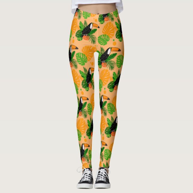 Legging Pássaro Tátil Tropical Padrão sem costura (Frente)