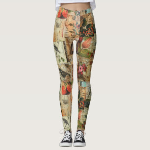 Legging Pássaros Coloridos Colagem de Jornal Antigo Nature