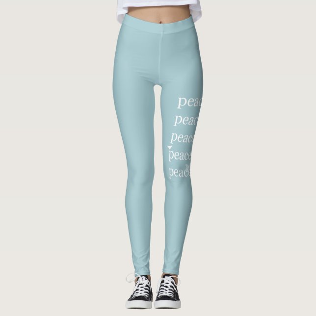Legging Pássaros de aspas inspiradoras da Paz Azul Branca (Frente)