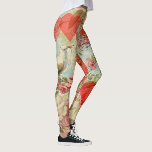Legging Pássaros do Amor Vintage Antigo Coração
