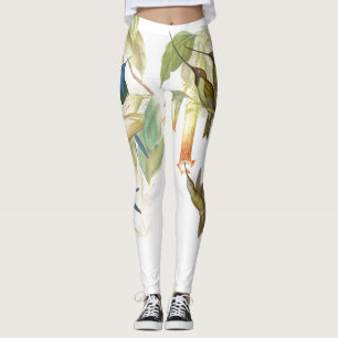 Legging Pássaros do colibri florais por todo o lado em