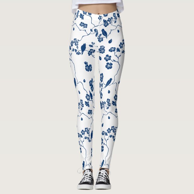 Legging Pássaros e Florais Toilosos Contemporâneos (Frente)